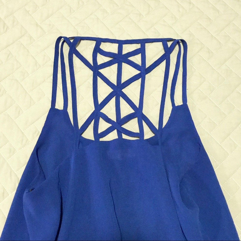🌟B1G1 Flowy Royal Blue Chiffon Geometric Tank Top - Picture 2 of 3